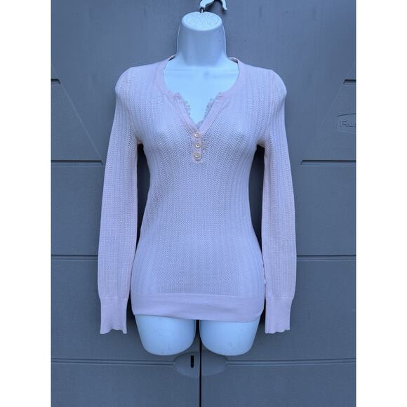 Victoria's Secret Open Knit Lace Trim Pink Henley Top Sz XS Y2K Elena Gilbert - Picture 4 of 10